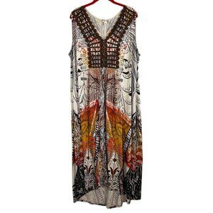 Colorful Tie Dye Tank Maxi Dress Orange 2X Tribal Aztec Western Boho Indie Folk